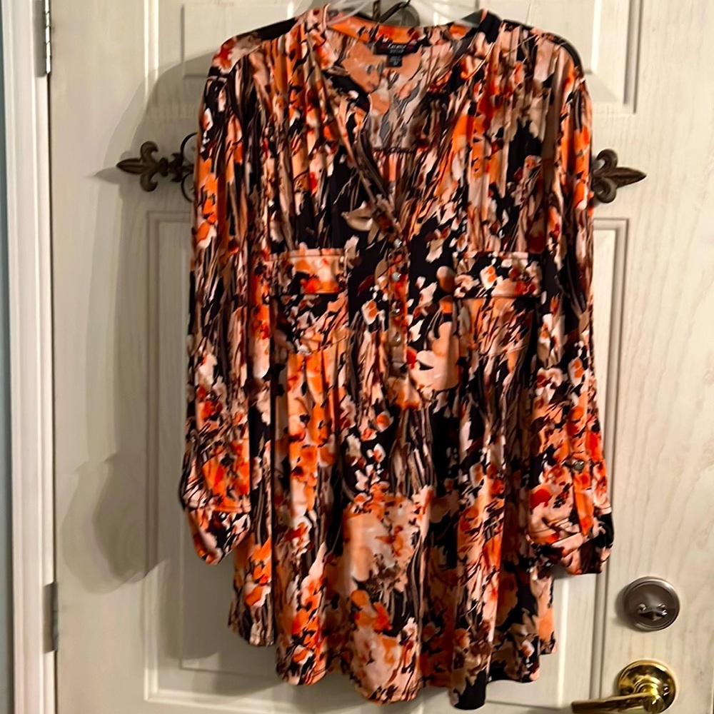 3X Cocomo woman orange brown tan black shirt